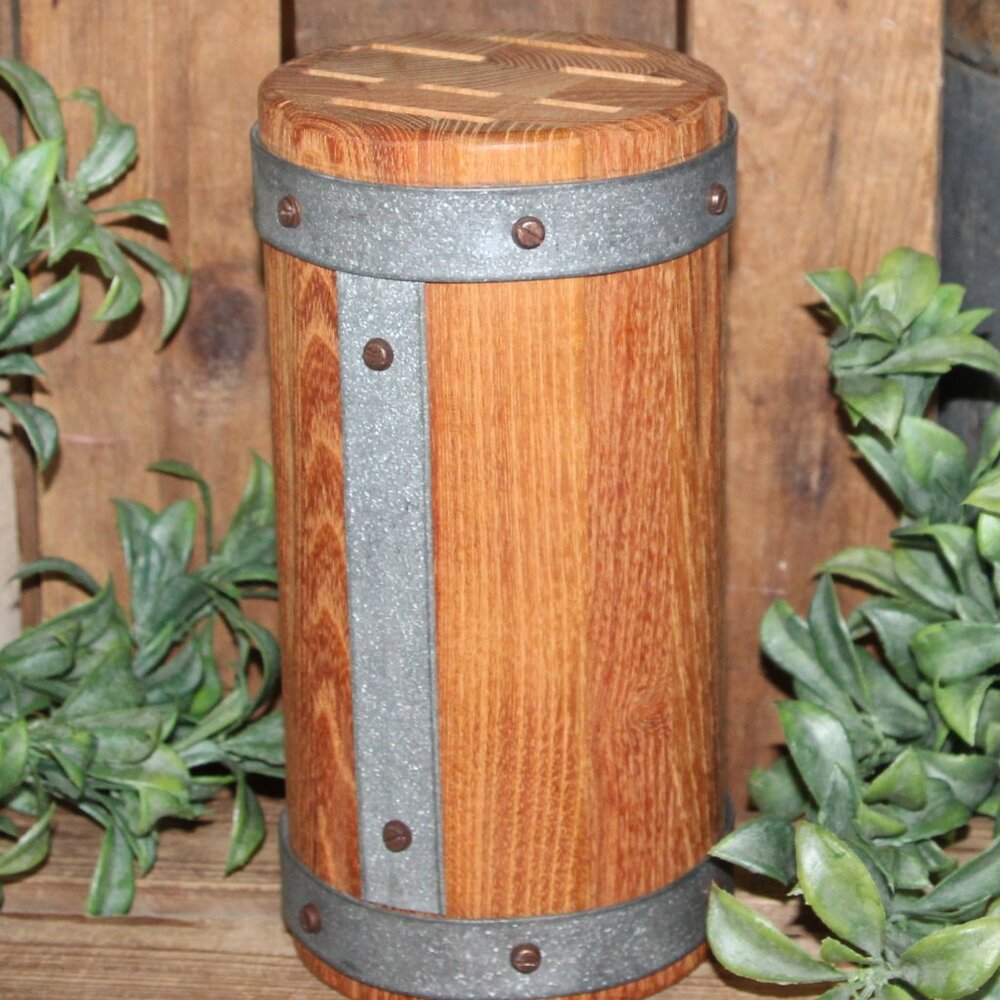 HEAVY Unique Modern Industrial Farmhouse Round Wood Countertop Knife Block